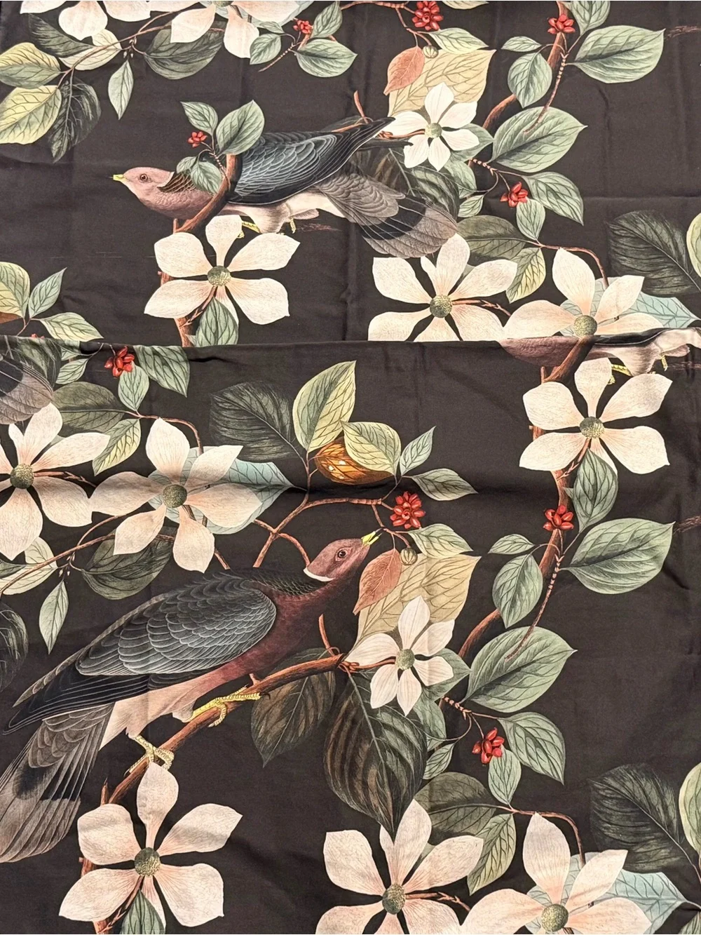 Cuddledown Standard Size Pillowcases Black Floral Bird Print James Audubon